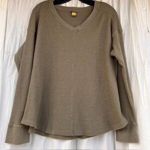 Eddie Bauer Olive Green Thermal Knit V-Neck Long Sleeve Plus Size Tall 2XL
